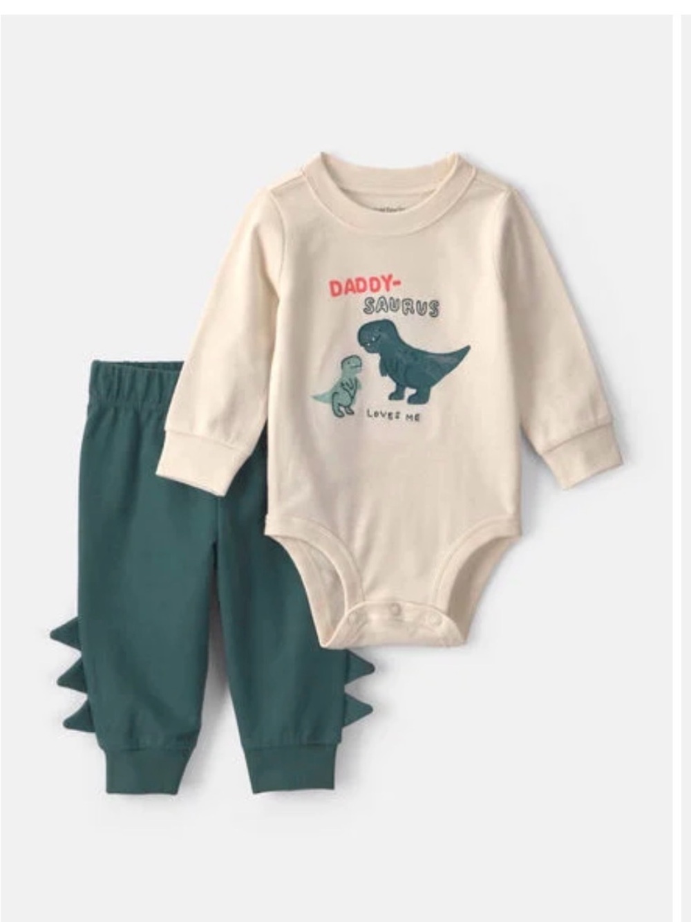 Carter's Cream Bodysuit with Teal Dino Pants